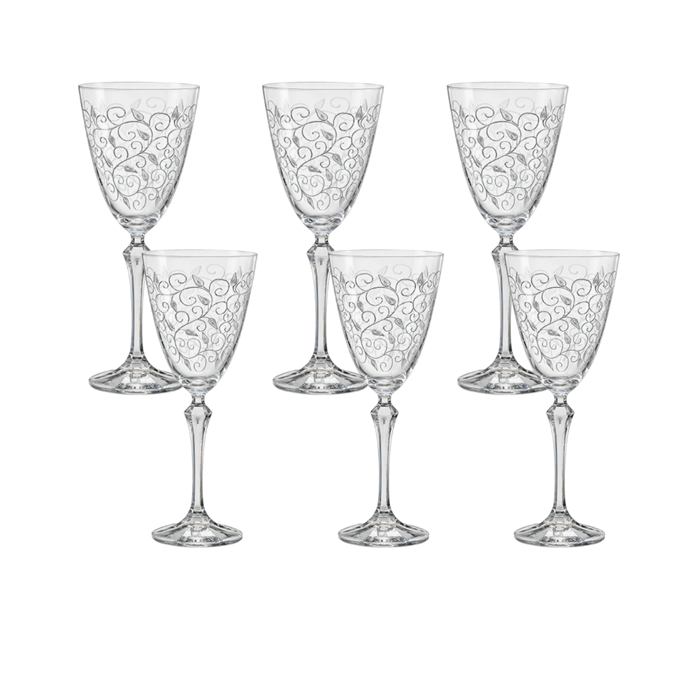 JOGO DE 6 TAÇAS PARA ÁGUA ELIZABETH DECORADA EM CRISTAL ECOLÓGICO – 350ML