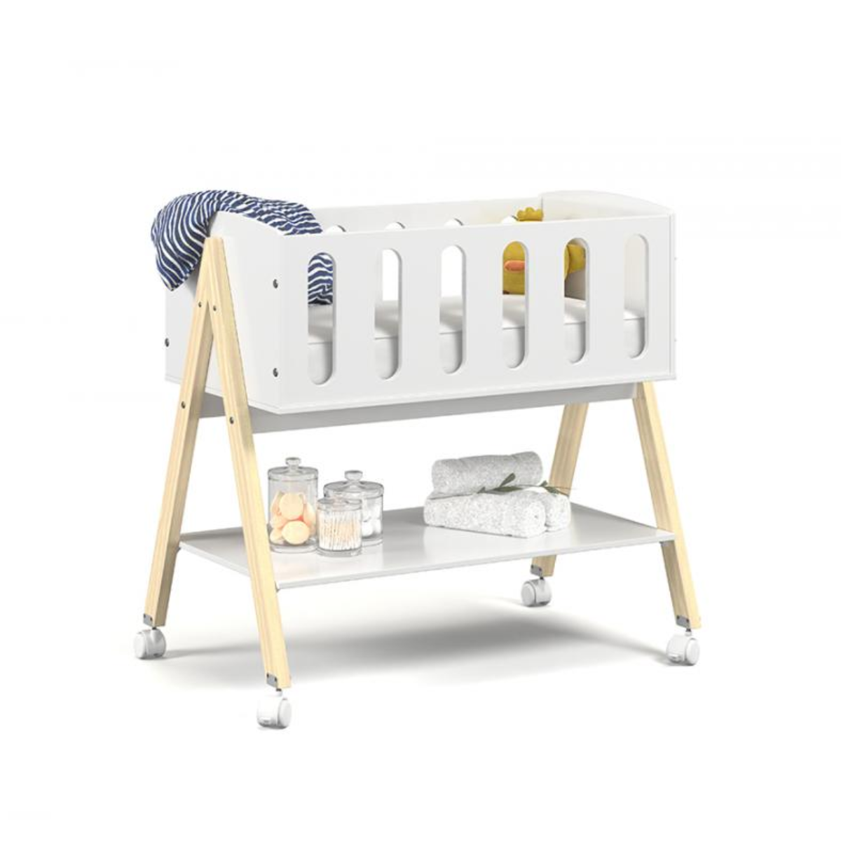 MINI BERÇO LIV LAQUEADO BRANCO SOFT/NATURAL
