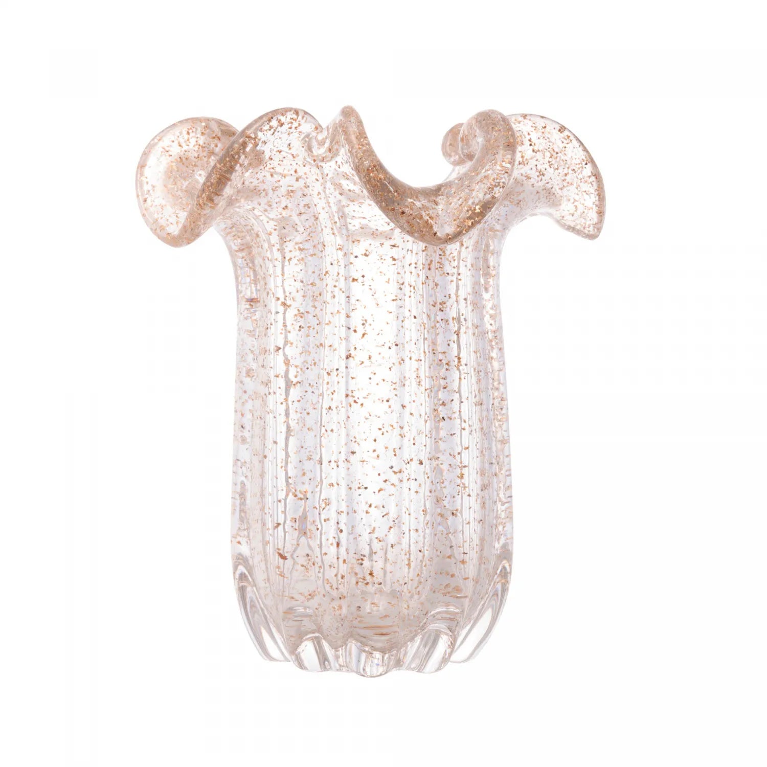 VASO DE VIDRO ITALY TRANSPARENTE E DOURADO