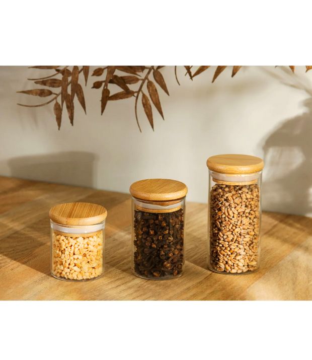 POTE DE VIDRO COM TAMPA DE BAMBU 60ML