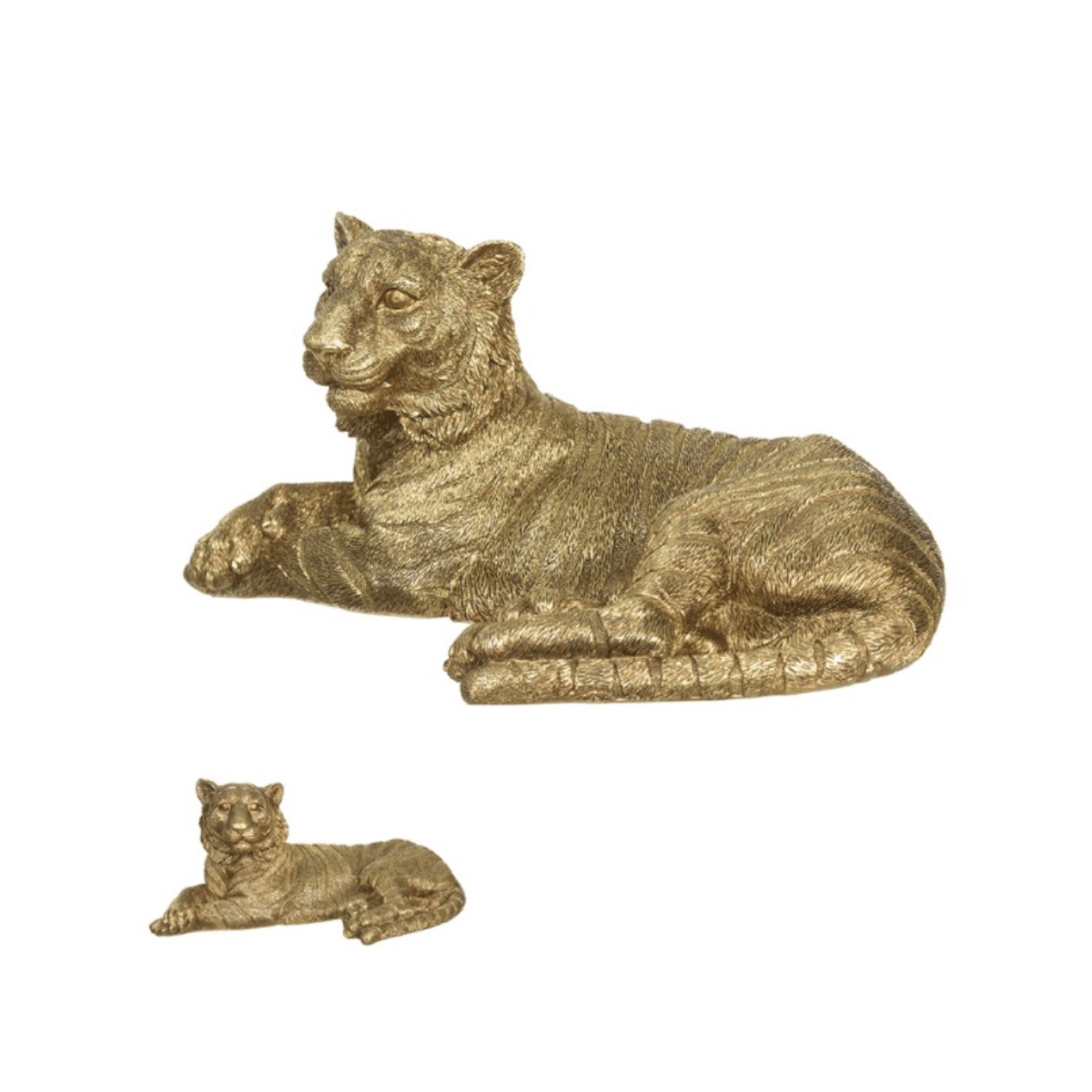 ESCULTURA DECORATIVA POLIRESINA TIGRE DOURADO - 12,7X27X16CM