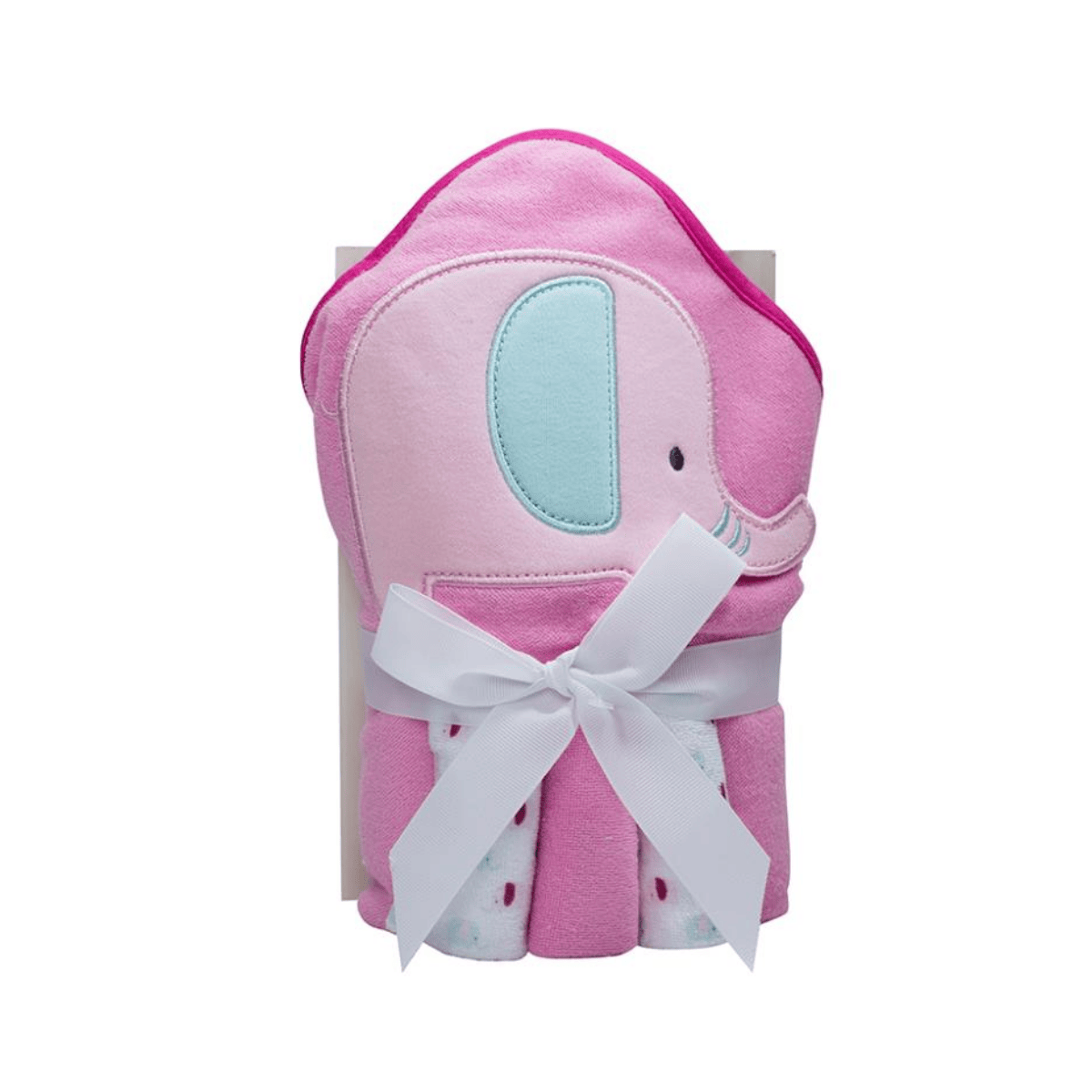 KIT TOALHA COM CAPUZ  + TOALHA DE BOCA ELEFANTE ROSA 66CMx76CM