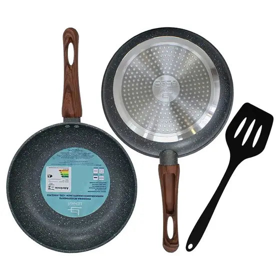 KIT 2 FRIGIDEIRAS REVESTIMENTO NANOCERAMICO GRANITO DE 20CM E 24CM E ESPATULA DE SILICONE